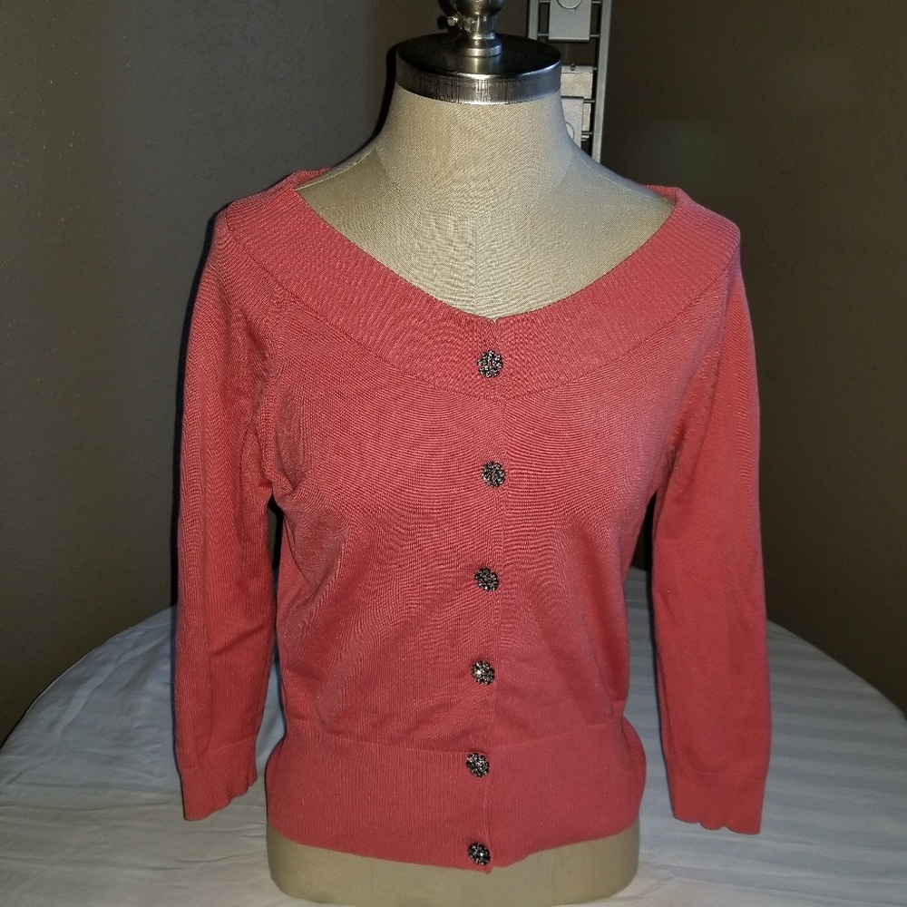 Coral pink INC cardigan sweater.